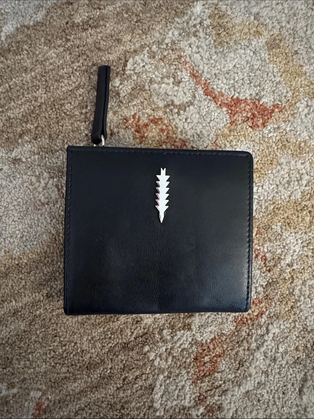 Thacker Black Zip Wallet with Silver Leaf Accent